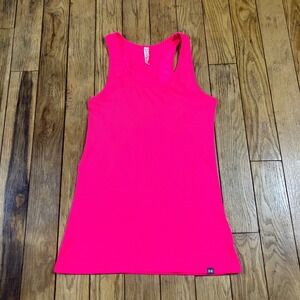 Under Armour HeatGear Womens Fitted Racerback Tank Top Neon Pink Ribbed Large